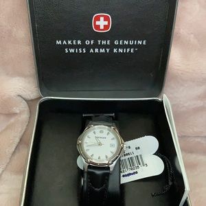 Wenger black leather watch